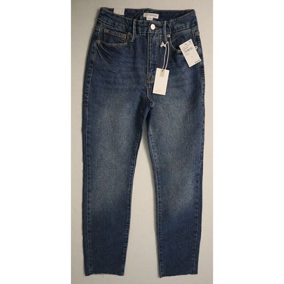 Good American Women Sz 0/25 Blue Good Classic Raw Hem High Waist Slim Jeans $139 - Picture 1 of 7